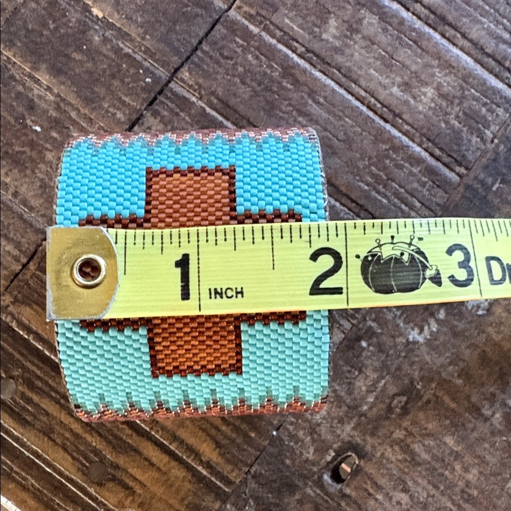 Native American Beaded Cuff Bracelet with Cross Design - Picture 4 of 7